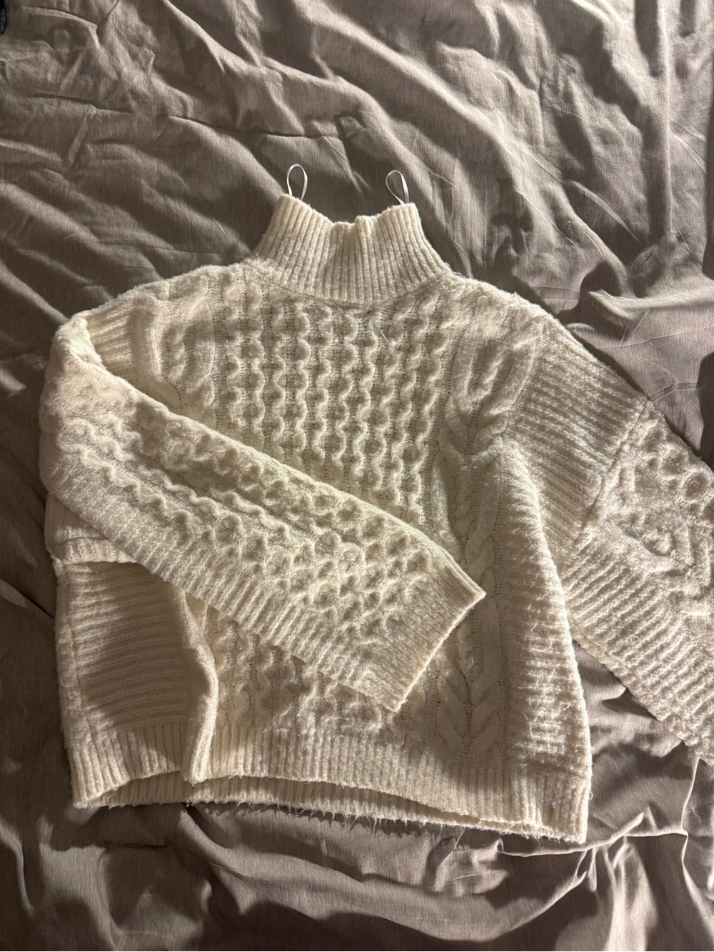 Pink Rose Cream Cable Turtleneck Sweater